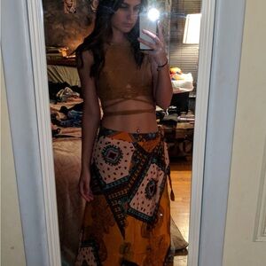 Bohemian Patterned Maxi Skirt & Brown Halter Top